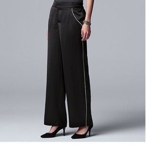 Vera Wang’s satin pinstripe wide leg pants